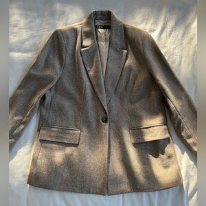Zara Women’s Taupe Wool-Blend Single-Button Blazer